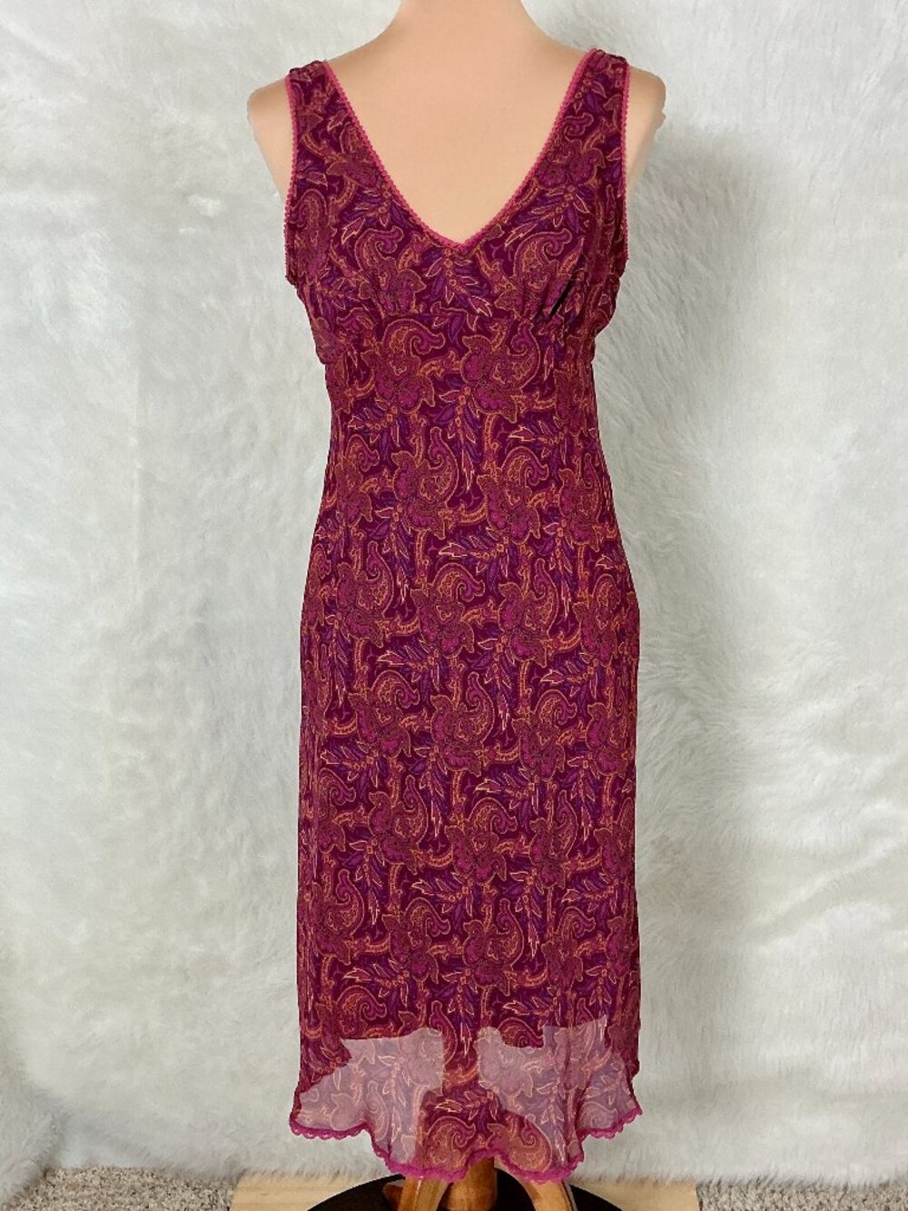 Vintage 90s Pink Floral Paisley Sleeveless Empire Waist Dress M